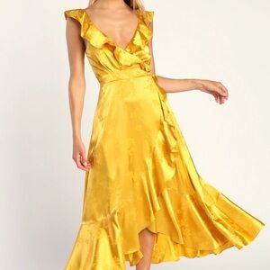 Lulus Gorgeous Glow Faux Wrap Midi Dress